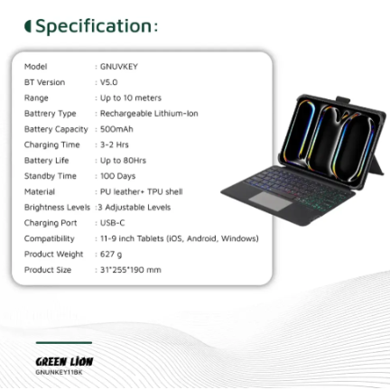 Green Lion Universal Smart Keyboard Case (Arabic & English) - Black