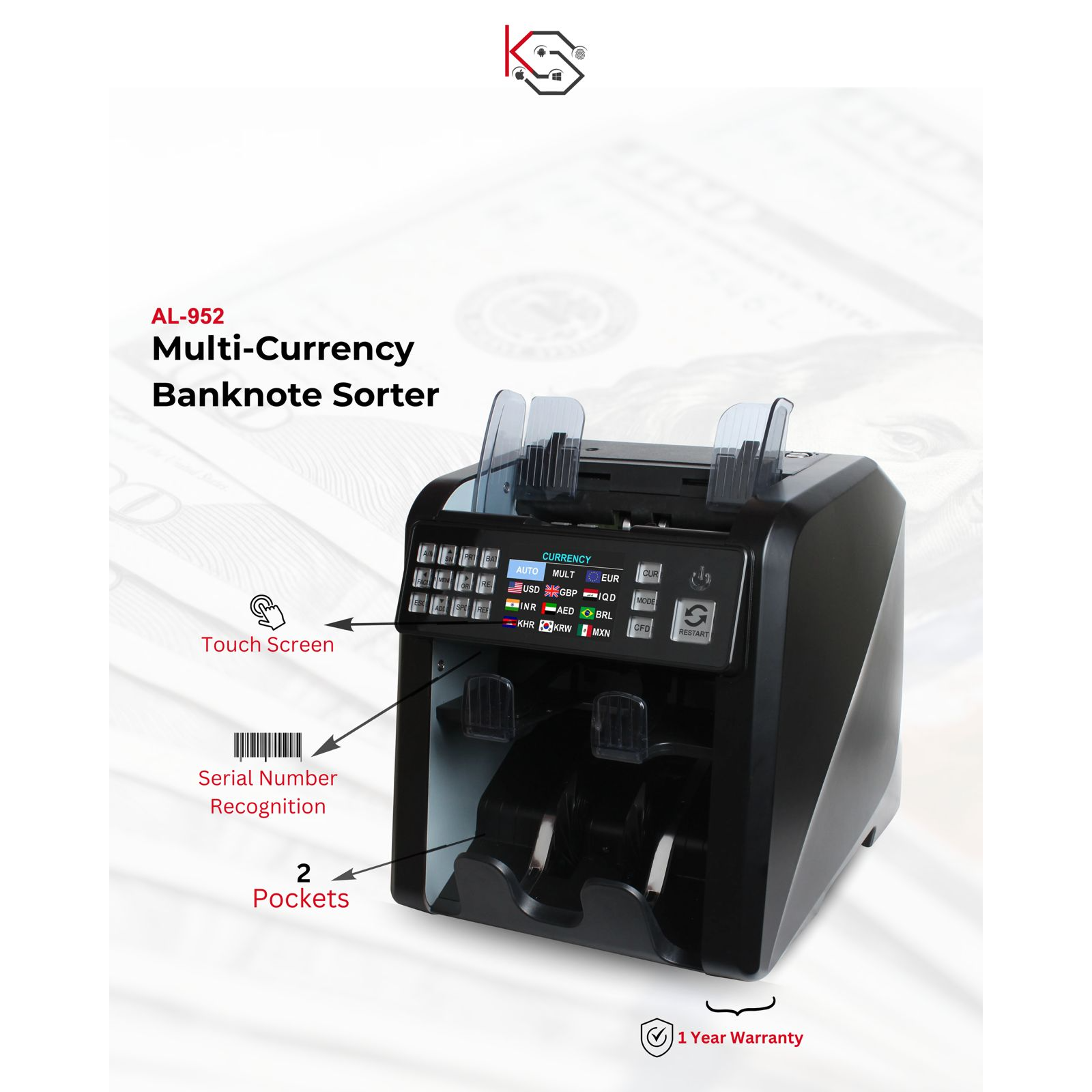 AL-952 Multi-Currency Banknote Sorter